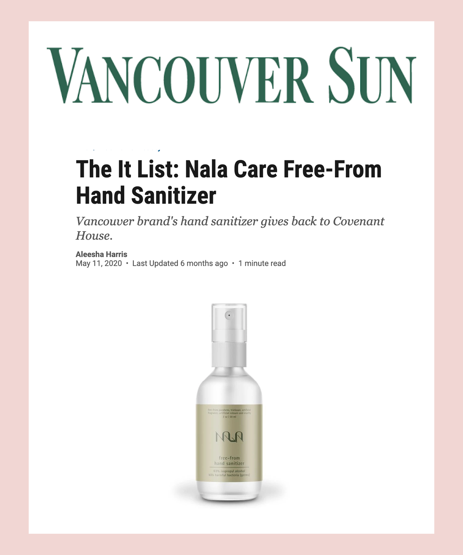 The It List: Nala Care Free-From Hand Sanitizer